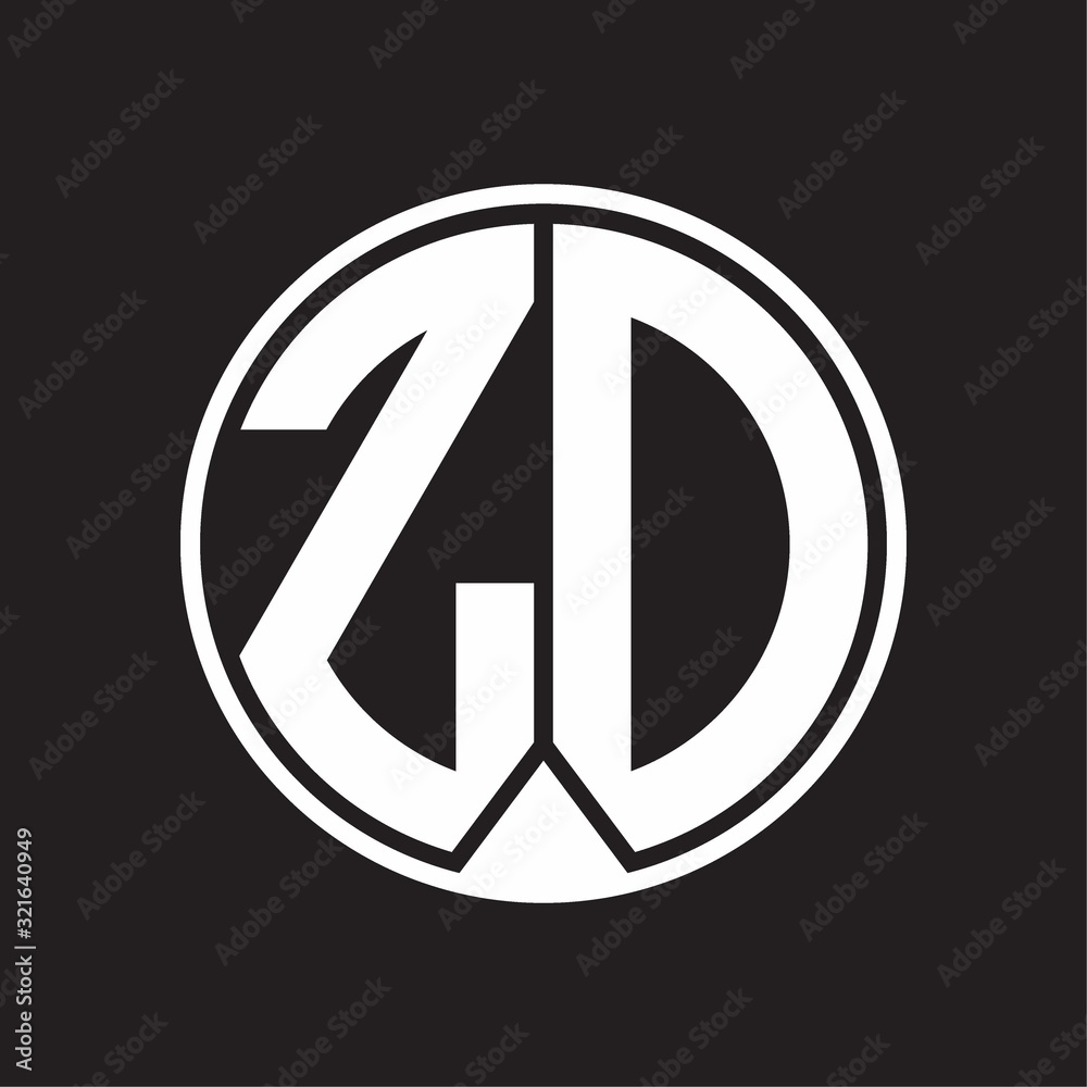 ZD Logo monogram circle with piece ribbon style on black background ZD Logo monogram circle with piece ribbon style on black background