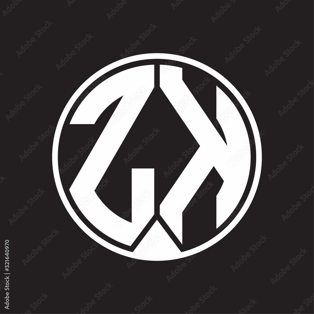 ZK Logo monogram circle with piece ribbon style on black background ZK Logo monogram circle with piece ribbon style on black background