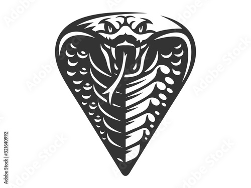 Vector head of a snake, king cobra  illustration, logotype, print, emblem design on a white background.