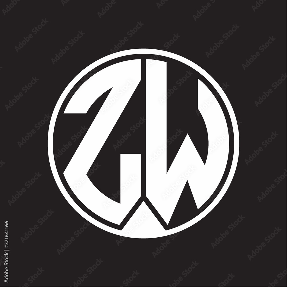 ZW Logo monogram circle with piece ribbon style on black background ZW Logo monogram circle with piece ribbon style on black background
