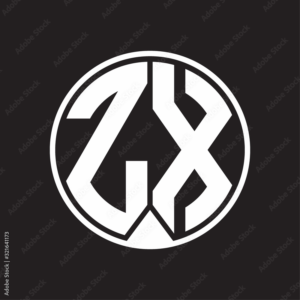 ZX Logo monogram circle with piece ribbon style on black background ZX Logo monogram circle with piece ribbon style on black background