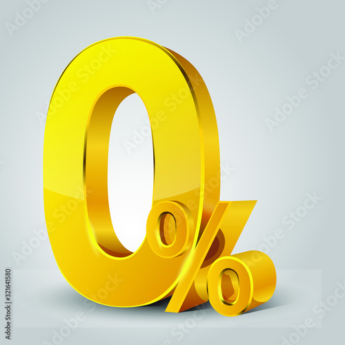 golden zero percent on a white background. Sale of special offers. Discount with the price is 0%.