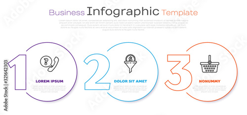 Set line Telephone handset and speech bubble chat, Lead management and Shopping basket. Business infographic template. Vector