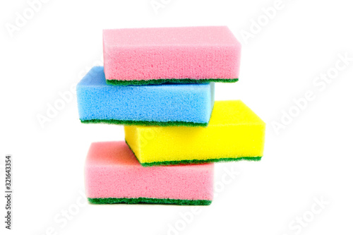 Foam sponge for washing dishes on a white background.