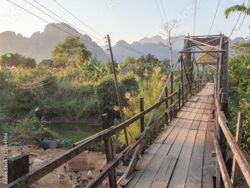 Old wooden bridge in Vang Vieng, Laos