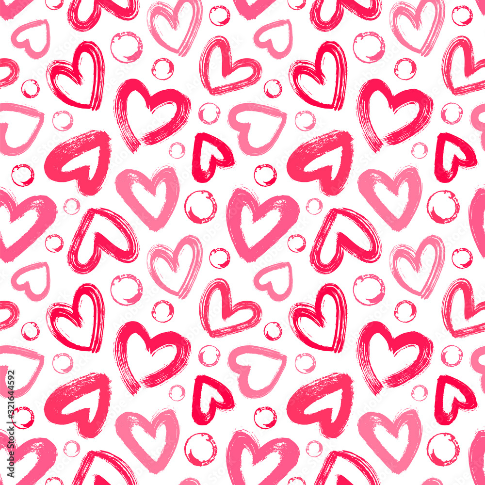 Seamless vector pattern with red and pink hearts. Valentine's Day background with hearts and circles. Seamless vector pattern with red and pink hearts. Valentine's Day background with hearts and circles.