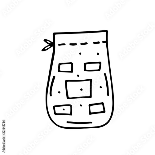 Cement bag, fixing repairing tool, instrument cartoon cute hand drawn doodle vector illustration, element, sticker, icon. Black monochrome design. Isolated on white background. Easy to change color. 