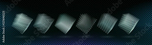 Set of stylized cubes. A collection of glass gratings with their structure transmitting a volumetric cube. A set of 3d objects consists of luminous lines on a transparent background. Vector. Eps10