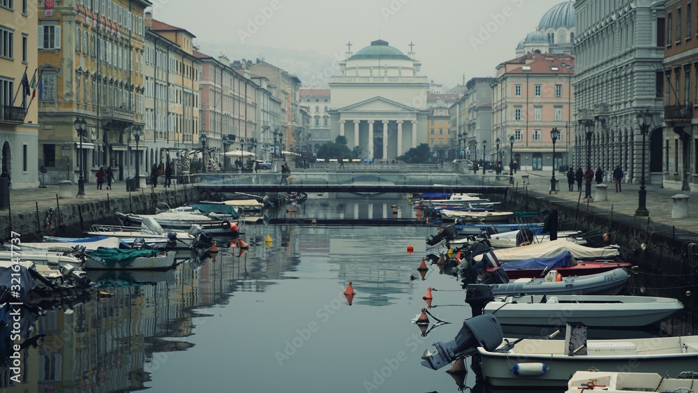 Downtown Trieste, Italy. Water channel.