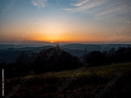 Stoumont, Belgium, 25 January 2020. Sunset over the hills near the Belgian village of Stoumont.