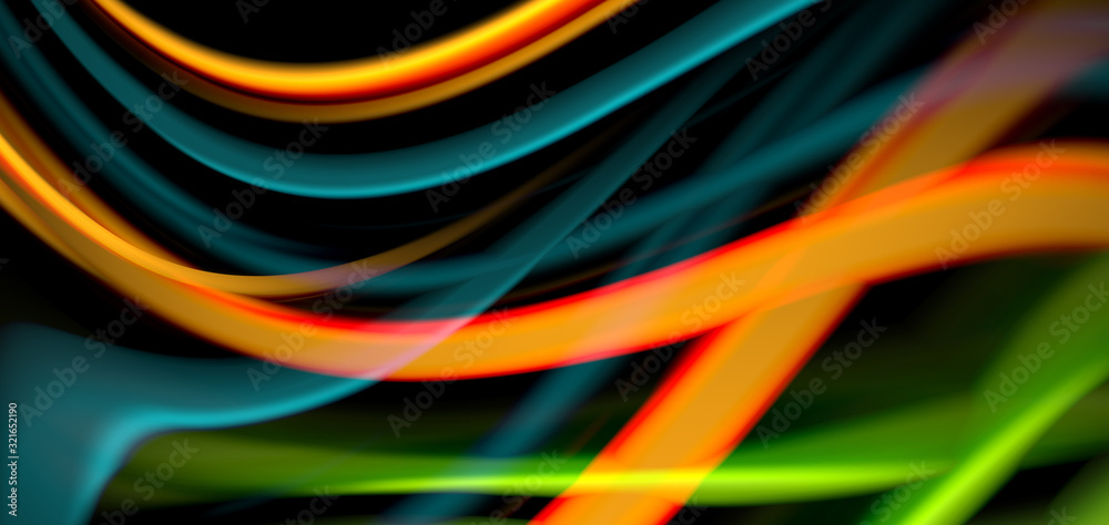 Abstract silk smooth lines on black, multicolored liquid fluid rainbow style waves on black Abstract silk smooth lines on black, multicolored liquid fluid rainbow style waves on black