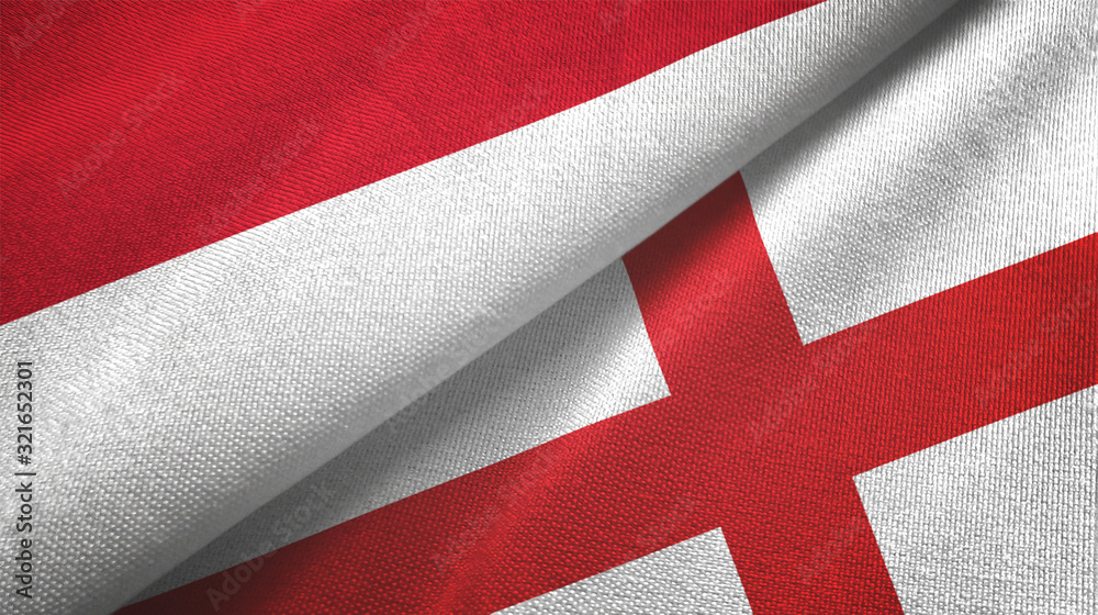 Indonesia and England two flags textile cloth, fabric texture Indonesia and England two flags textile cloth, fabric texture
