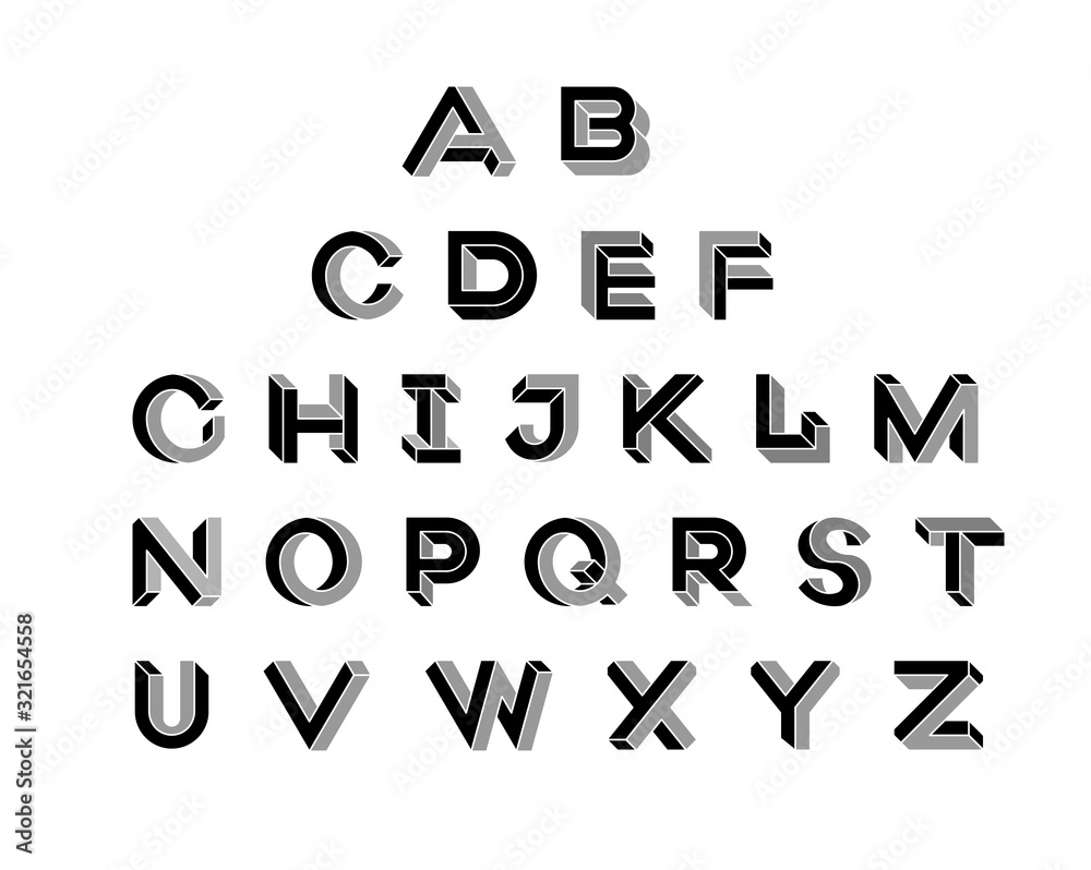 Impossible shape font. Set of vector letters constructed on the basis of the isometric view. Vector illustration 10 eps