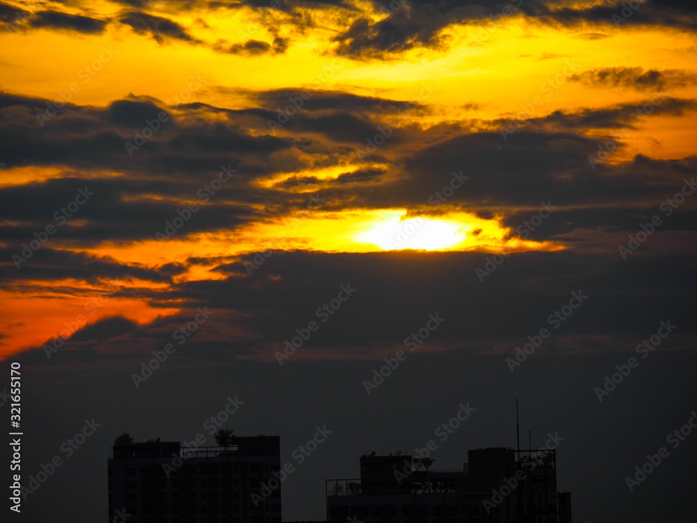 Sunset Evening sky-Clouds covering the city