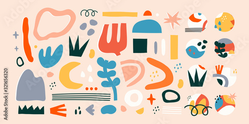 Big set of Hand drawn various colorful shapes and doodle objects. Abstract contemporary modern trendy vector illustration. All elements are isolated