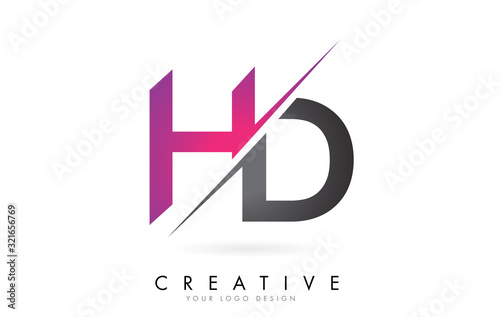 HD H D Letter Logo with Color block Design and Creative Cut.