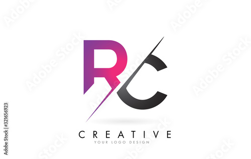 RC R C Letter Logo with Color block Design and Creative Cut.