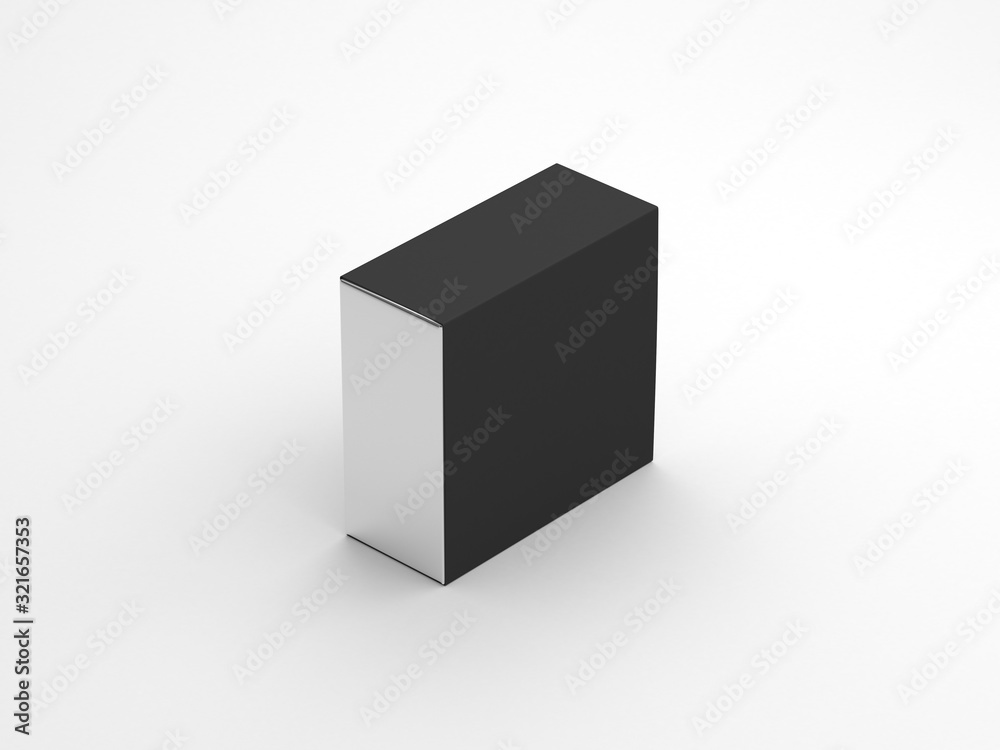 Fototapeta premium Silver cardboard gift Box Mockup with black cover packaging on white background