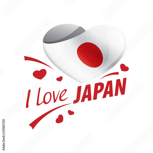 National flag of the Japan in the shape of a heart and the inscription I love Japan. Vector illustration