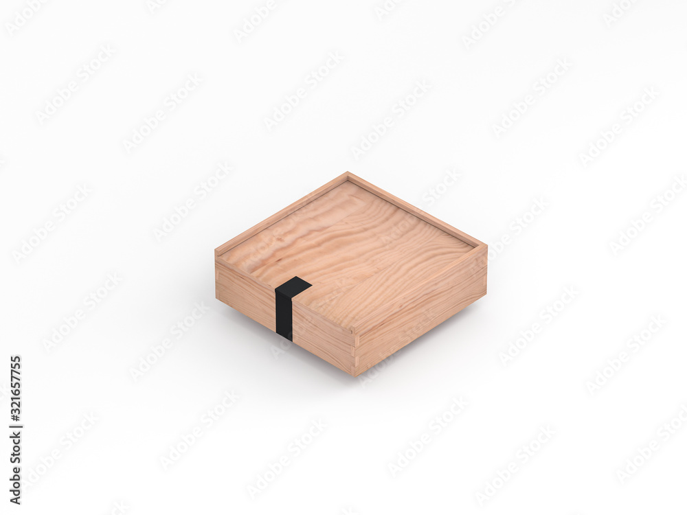 Square wooden box mockup, gift packaging isolated on white Square wooden box mockup, gift packaging isolated on white