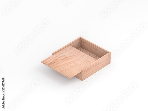 Fototapeta Naklejka Na Ścianę i Meble -  Opened square wooden box mockup, gift packaging isolated on white.