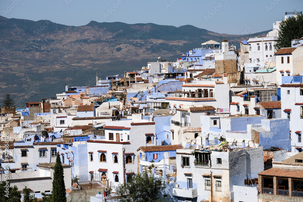 Landscape view of blue pearl of Morocco - Chefchaouen town