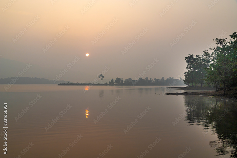 Beautiful sunrise above the lake at Vandri lake in Maharasthra India