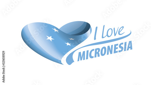 National flag of the Micronesia in the shape of a heart and the inscription I love Micronesia. Vector illustration