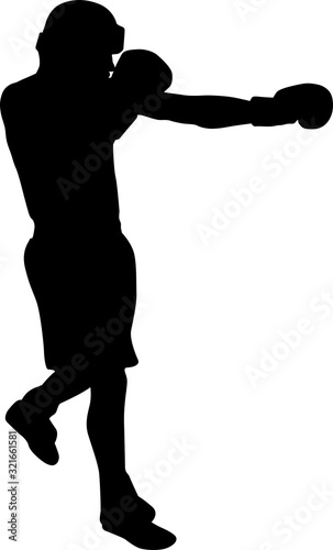 Silhouette of a striking boxer with boxing gloves