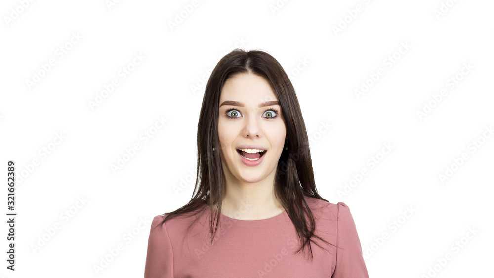 Surprised face of a young girl on a white background. Surprised face of a young girl on a white background.