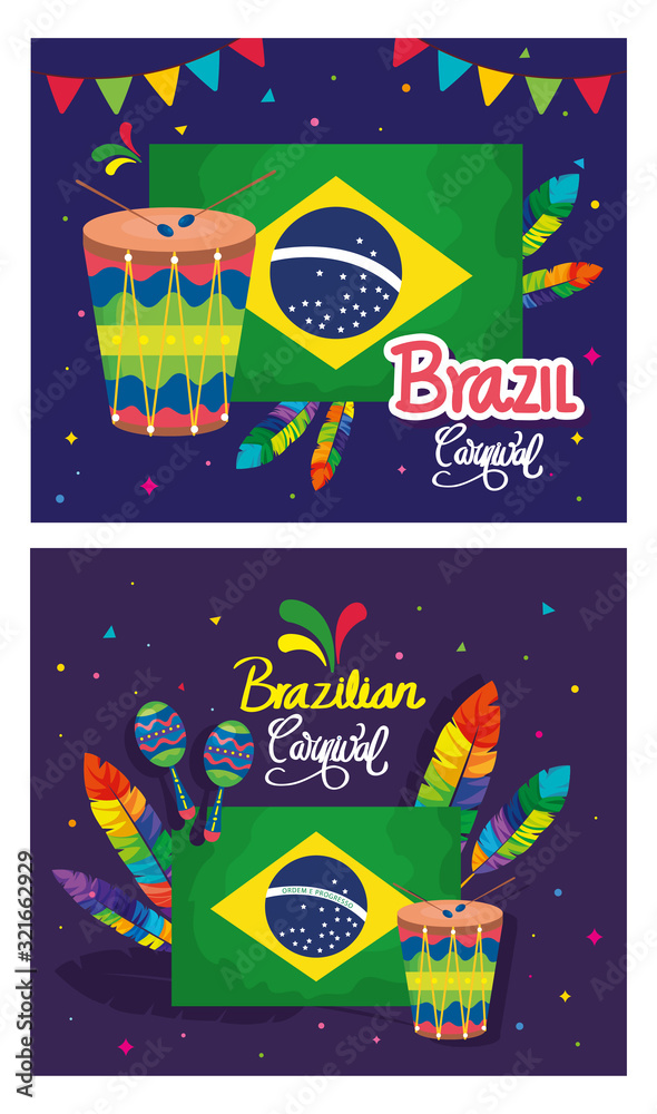 set of poster carnival brazil with decoration vector illustration design