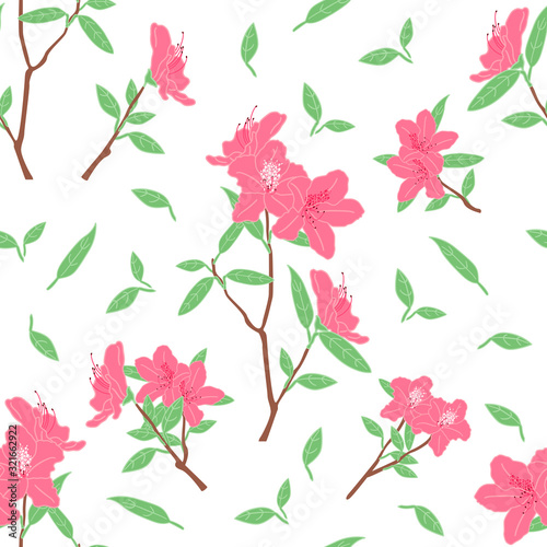 Fotografi Beautiful pink azalea flowers or rhododendron seamless pattern background with branches and leaves