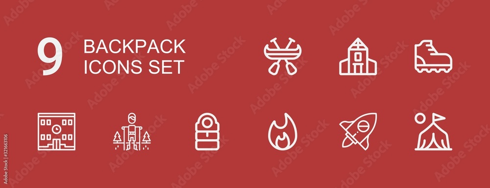 Fototapeta premium Editable 9 backpack icons for web and mobile