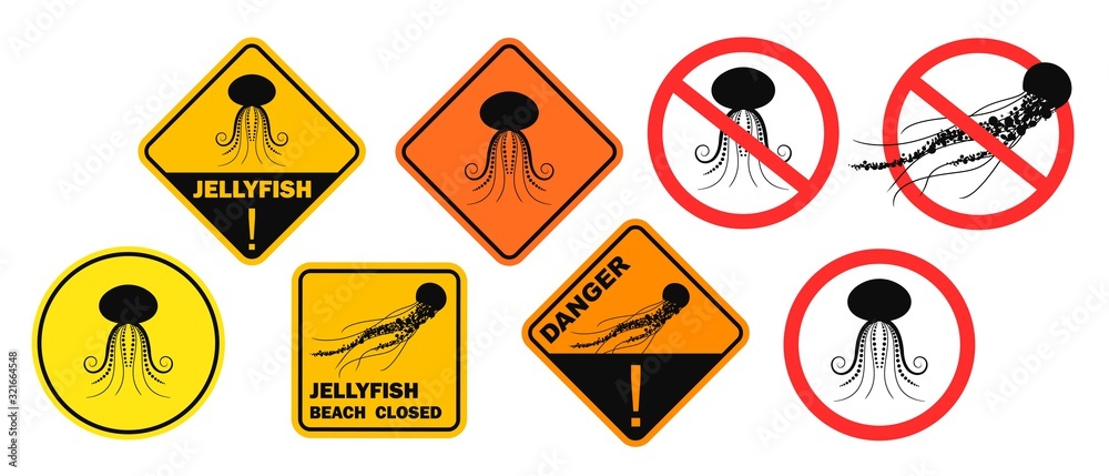 Jellyfish warning sign. Isolated jellyfish on white background Jellyfish warning sign. Isolated jellyfish on white background