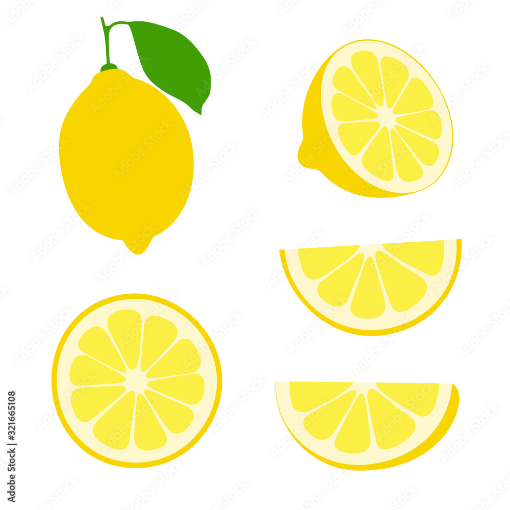 Fresh lemon fruits slises on a white background