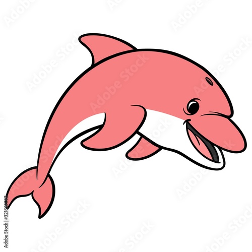 Pink Dolphin - A cartoon illustration of a cute Pink Dolphin swimming.
