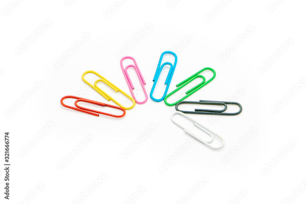 Colorful paper clips isolated on white background Colorful paper clips isolated on white background
