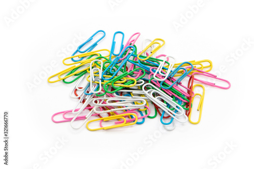 Colorful paper clips isolated on white background