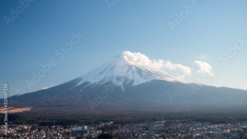 Amazing time-lapse of japanese landscape with Fuji mount. Zooming in camera.
