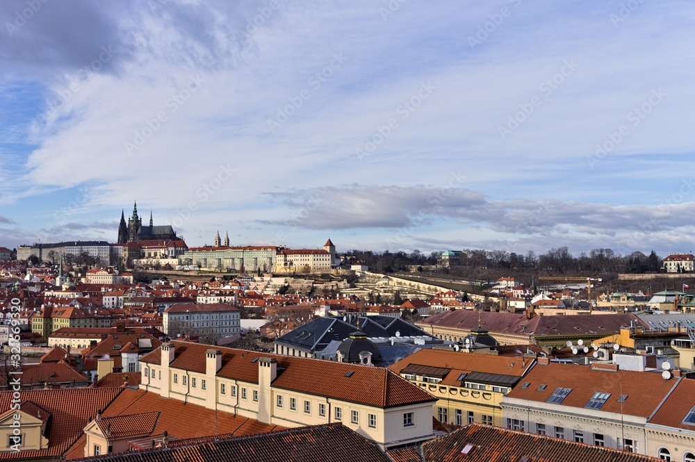 Panoramic view of the city of Prague with the castle in background (Prague, Czech Republic, Europe)