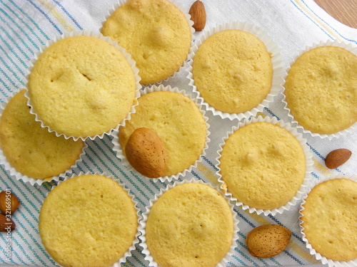 almond muffins on a towel close-up