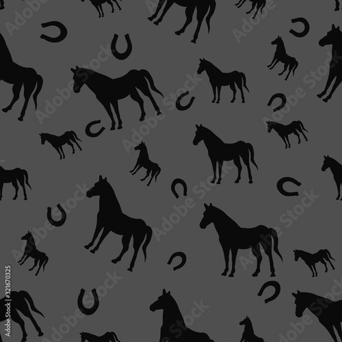 Fototapeta Naklejka Na Ścianę i Meble -  Seamless pattern with horse and horseshoe Animals illustration Vector card on color background for design, kids decor, wrapping, textile