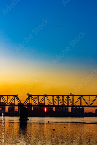 Blue sky above bridge from Novosibirsk, Russia