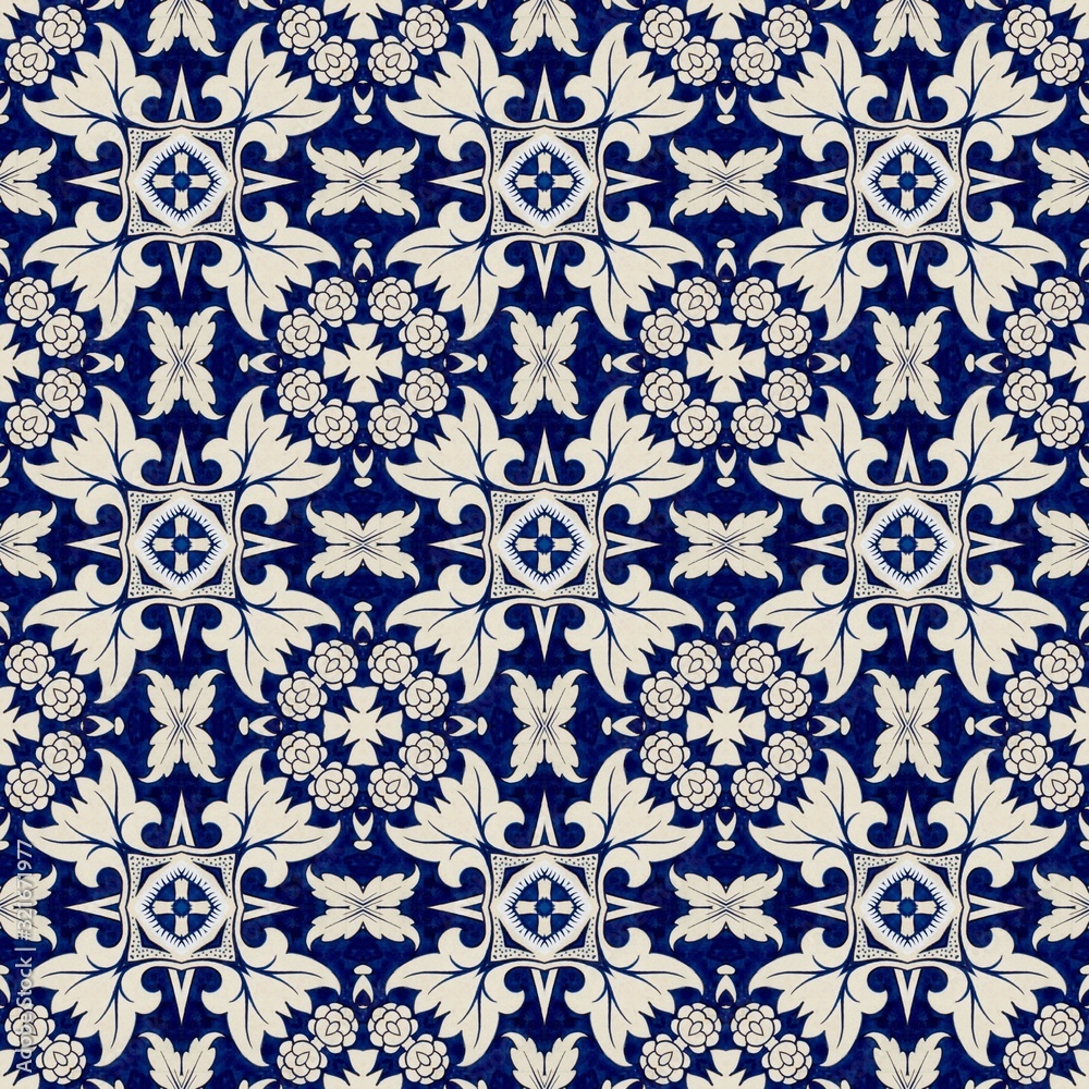 seamless indigo intense blue geometric pattern