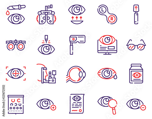 Ophthalmology color linear vector icons set.