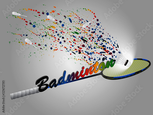 Visual drawing of shuttlecock at fast of speed in badminton sport, colorful beautiful design style on white background for vector illustration, exercise sport concept