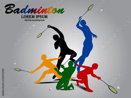 Visual drawing of sport man in start badminton game at fast of speed on stadium, colorful beautiful design style on white background for vector illustration, exercise sport concept