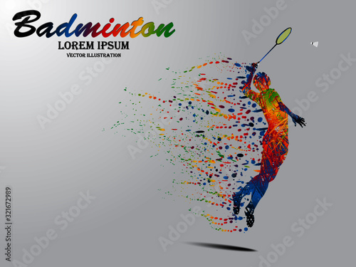 Visual drawing movement to badminton sport and jumper at fast of speed on stadium, colorful beautiful design style on white background for vector illustration, exercise sport concept