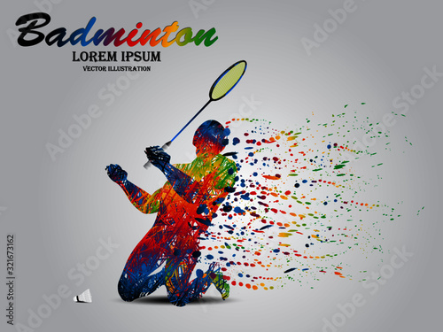 Visual drawing badminton sport at fast of speed on stadium, the winner game, colorful beautiful design style on white background for vector illustration, exercise sport concept