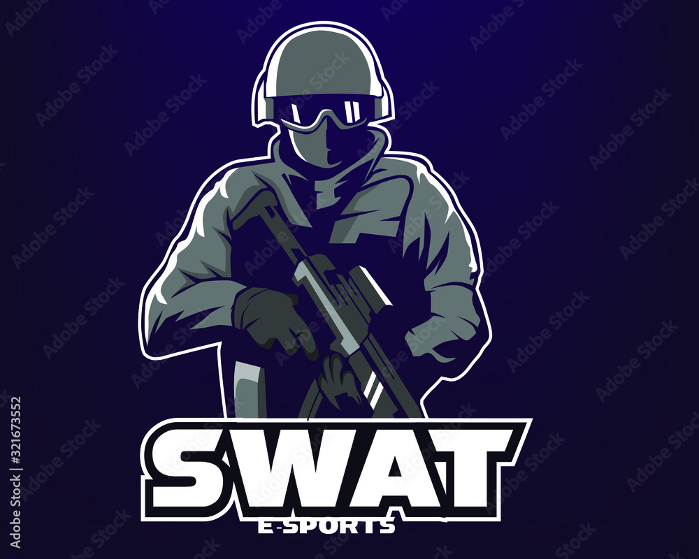swat mascot logo isolated on dark background, gaming logo for team-vector  eps10 Stock Vector | Adobe Stock